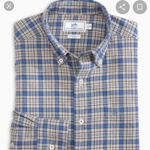 Southern Tide. Blue and Gray Flannel Plaid.  Size Large.